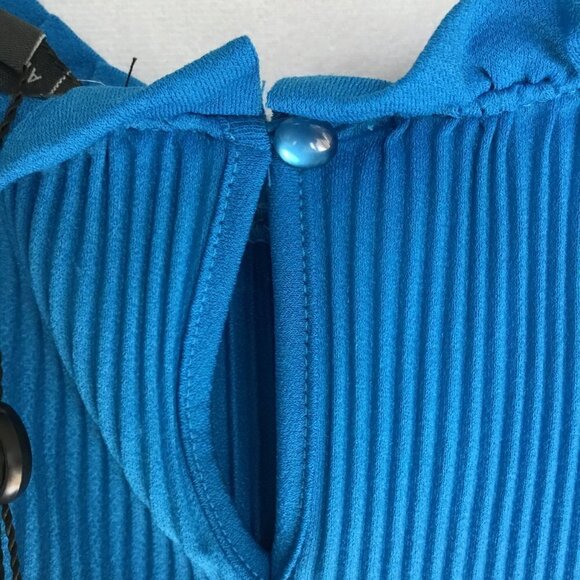 Adrianna Papell Ruffled Neck and Sleeve Mini Pleat Blouse Size Medium in Aqua - Picture 5 of 11